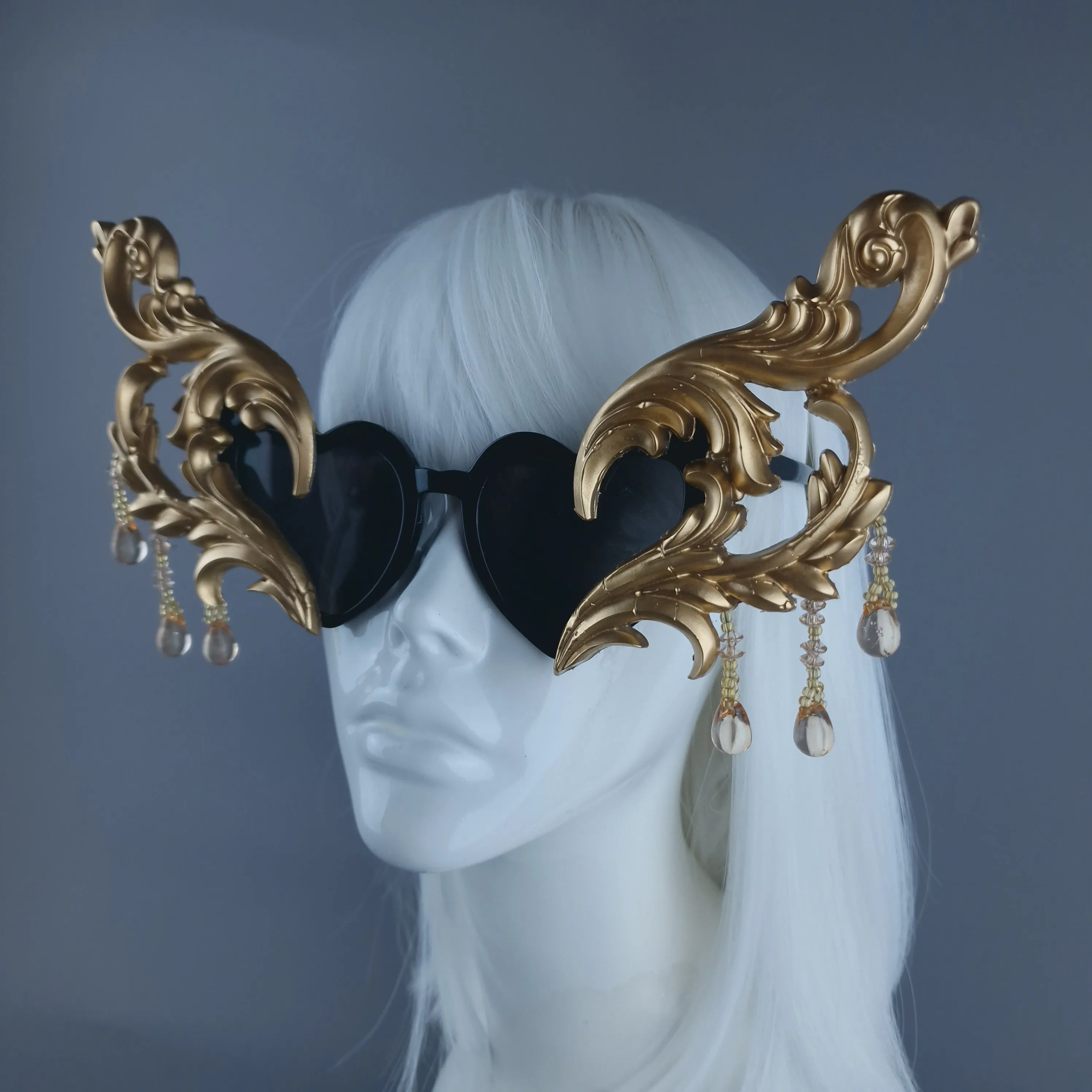 "Novela" OTT Statement Black Heart Gold Filigree & Beading Sunglasses