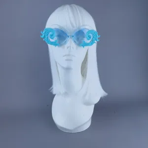 "Rue" Cat Eye Filigree Sunglasses - Blue with Blue Lenses