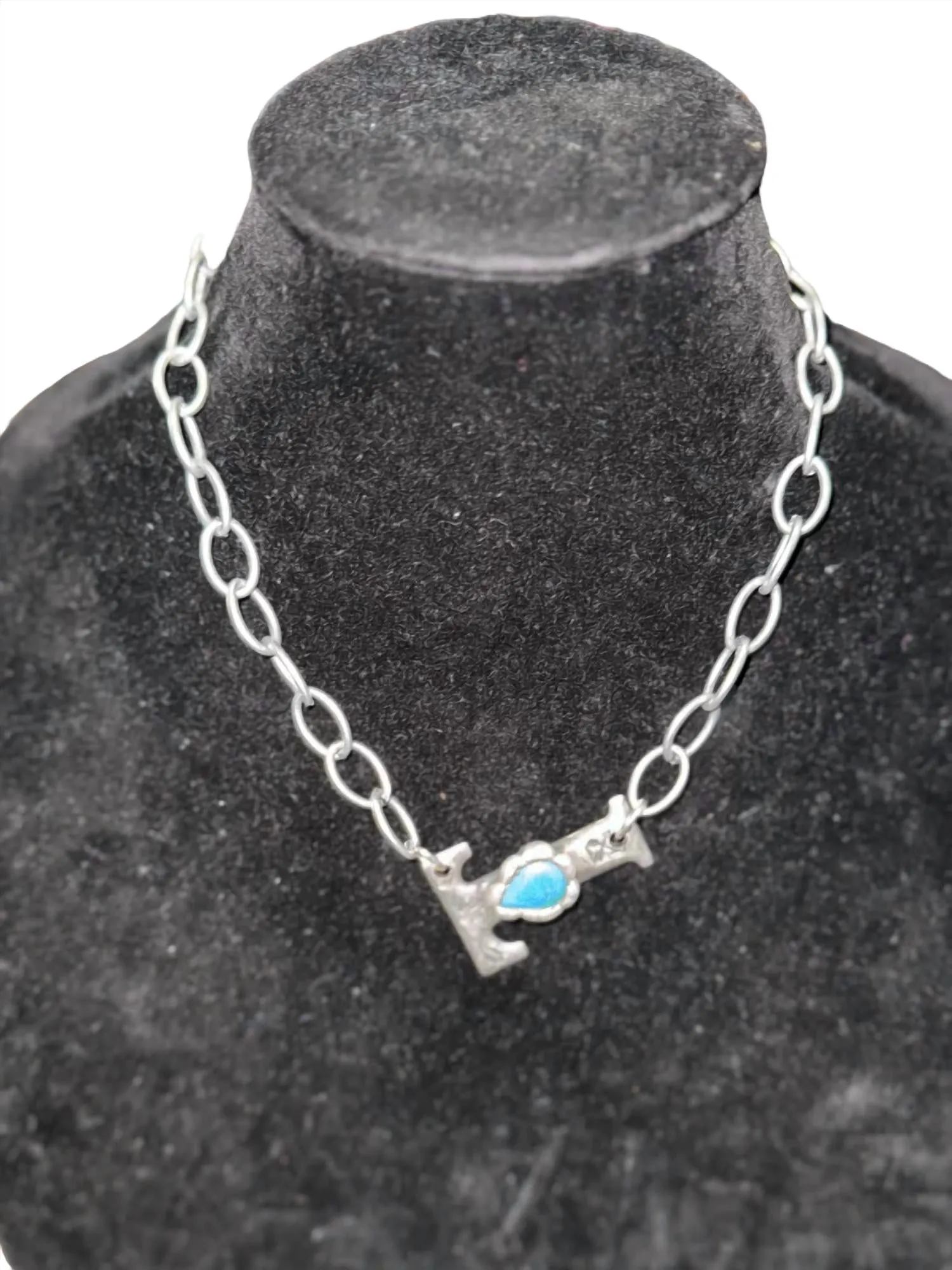 "t" Initial Necklace In Silver/turquoise