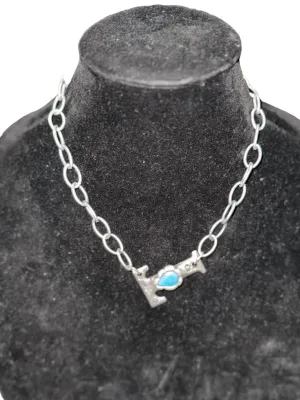 "t" Initial Necklace In Silver/turquoise