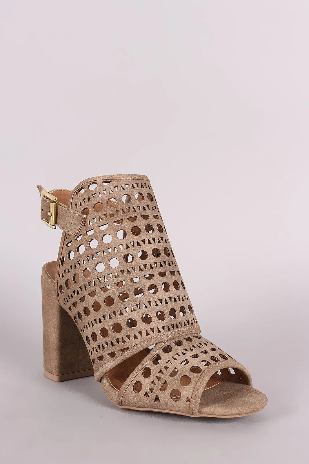 Qupid Perforated Mule Chunky Heel