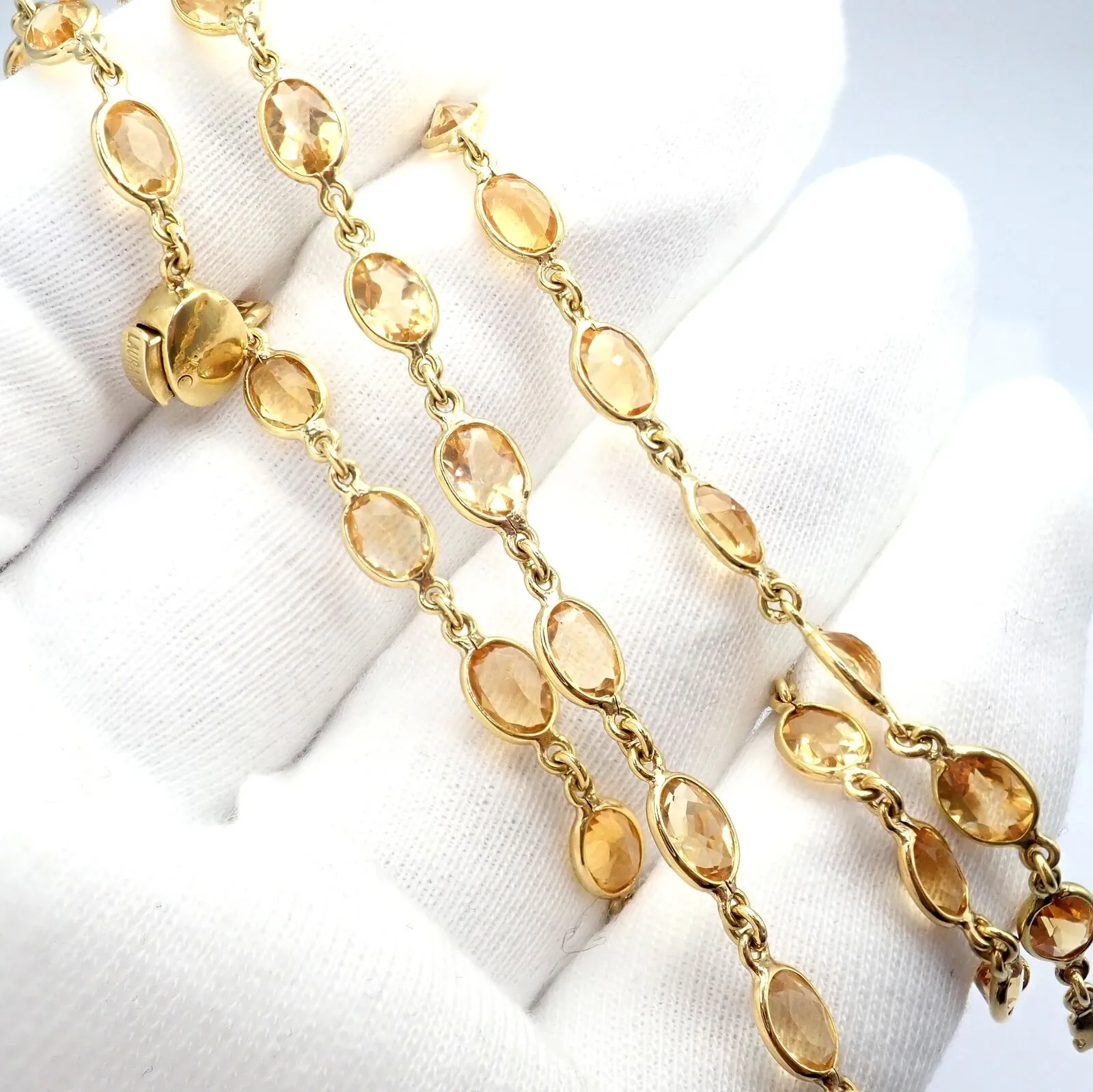 Rare! Authentic Laura Munder 18k Yellow Gold Citrine Long 24" Necklace