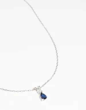 Rhodium Diamond Simulant Sapphire Necklace