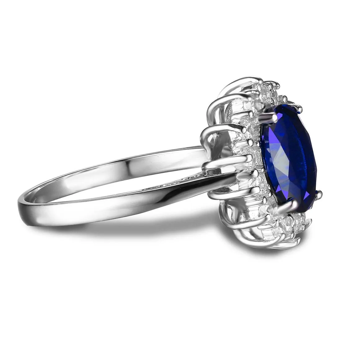 Ring JewelryPalace Princess Diana William Kate Middleton's 3.2ct Blue Sapphire 925 Sterling Silver