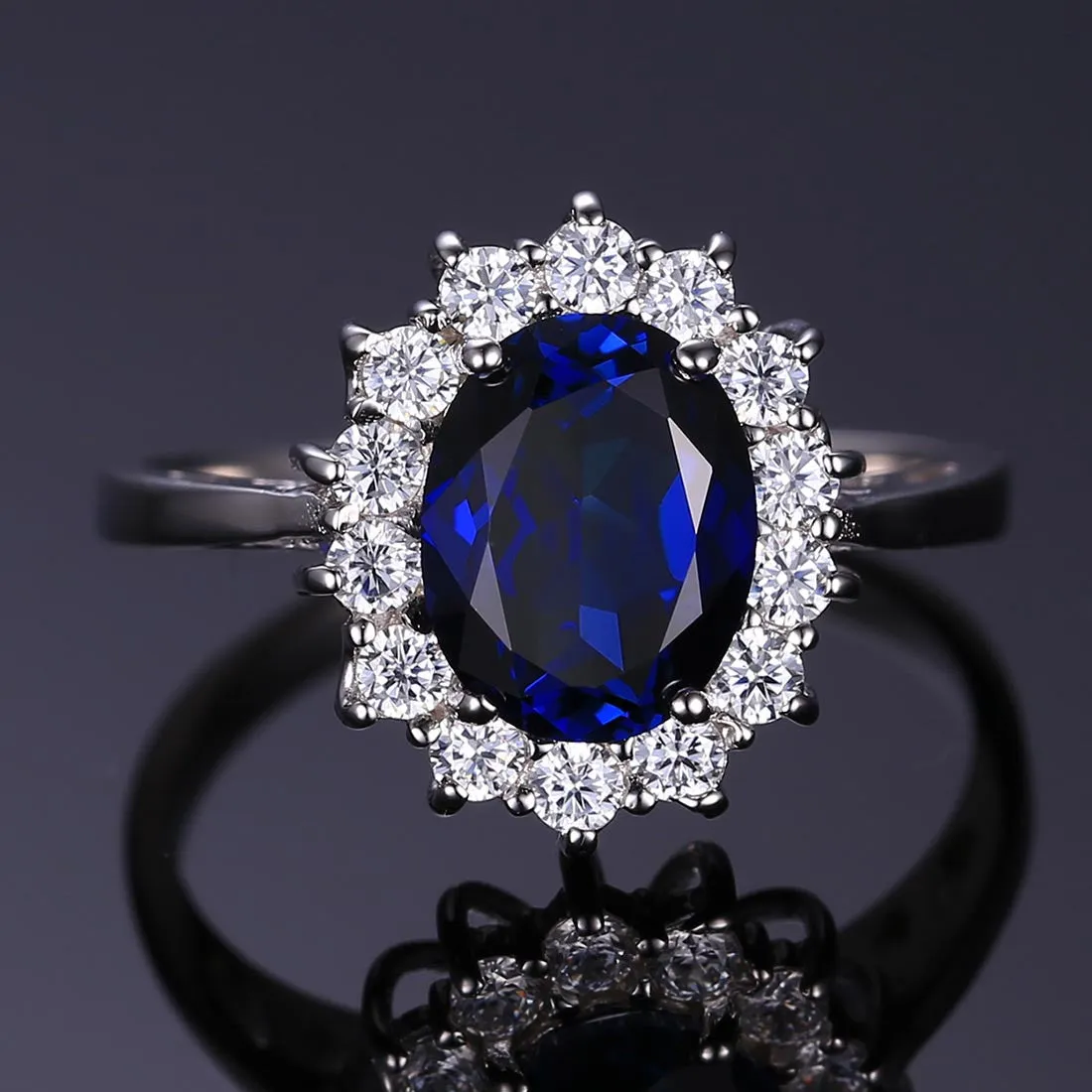 Ring JewelryPalace Princess Diana William Kate Middleton's 3.2ct Blue Sapphire 925 Sterling Silver