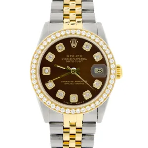 Rolex Datejust 2-Tone Gold/Steel 31mm Womens Watch w/Brown Dial &amp; Diamond Bezel TFJ-142508137