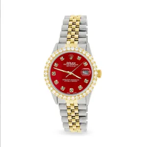 Rolex Datejust 36mm 2-Tone Watch 3.05ct Diamond Bezel/Red MOP Diamond Dial TFJ-142508537