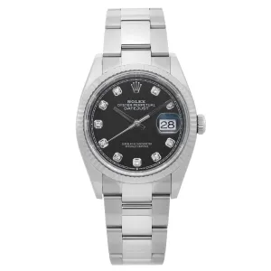 Rolex Datejust 36mm Steel 18K White Gold Black Diamond Dial Oyster Watch  TFJ-142508294