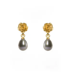 ROSE AND GREY PEARL EARRINGS 24K GOLD VERMEIL