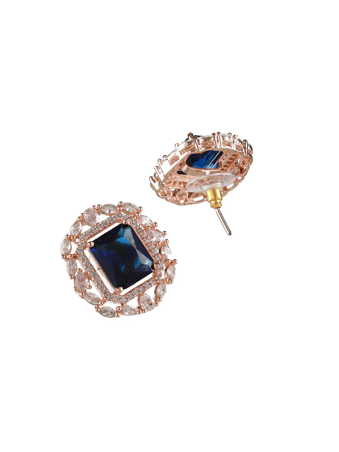 Rose-Gold Plated Blue American Diamond Studded Handcrafted Jewellery Set