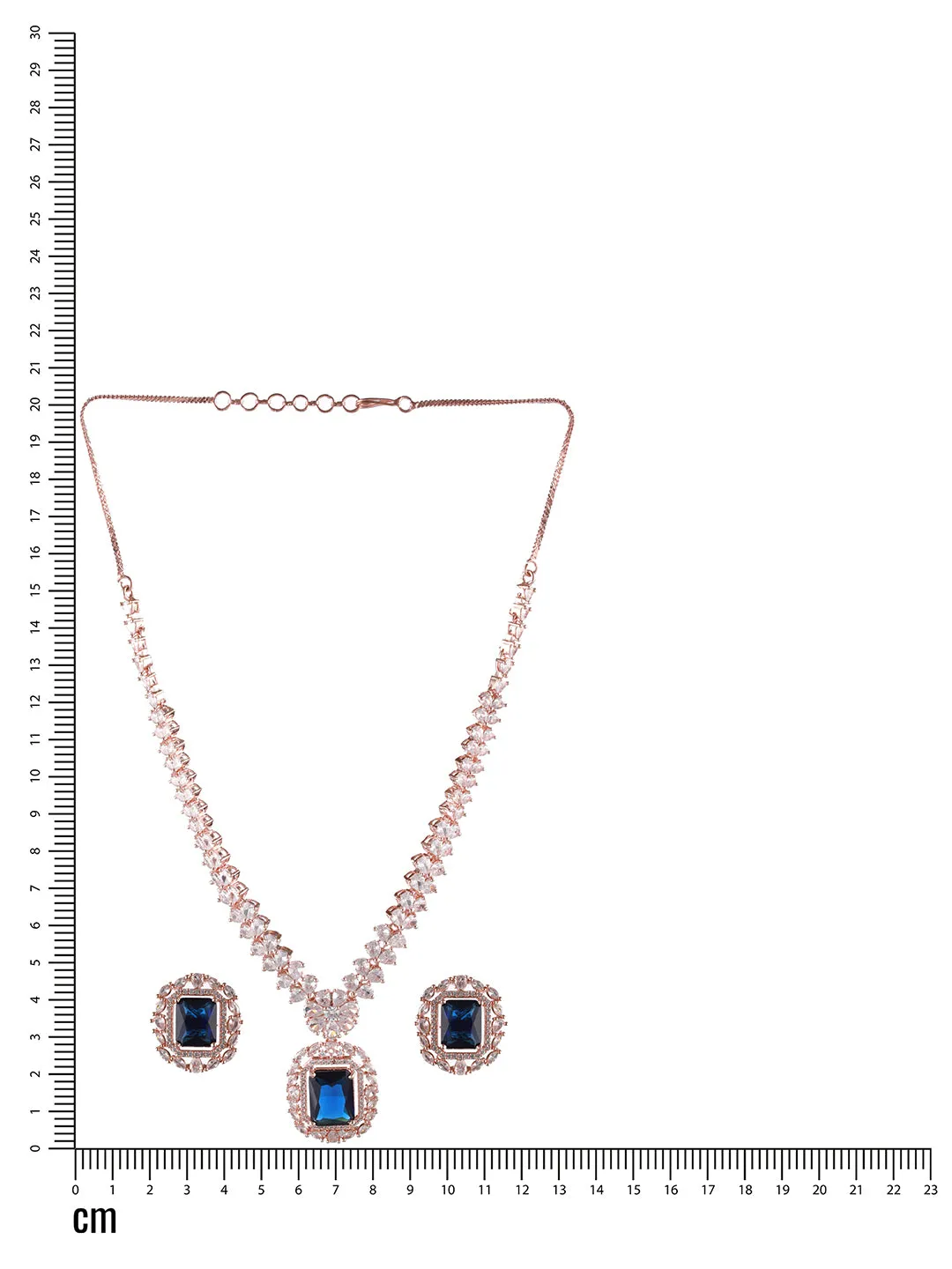 Rose-Gold Plated Blue American Diamond Studded Handcrafted Jewellery Set