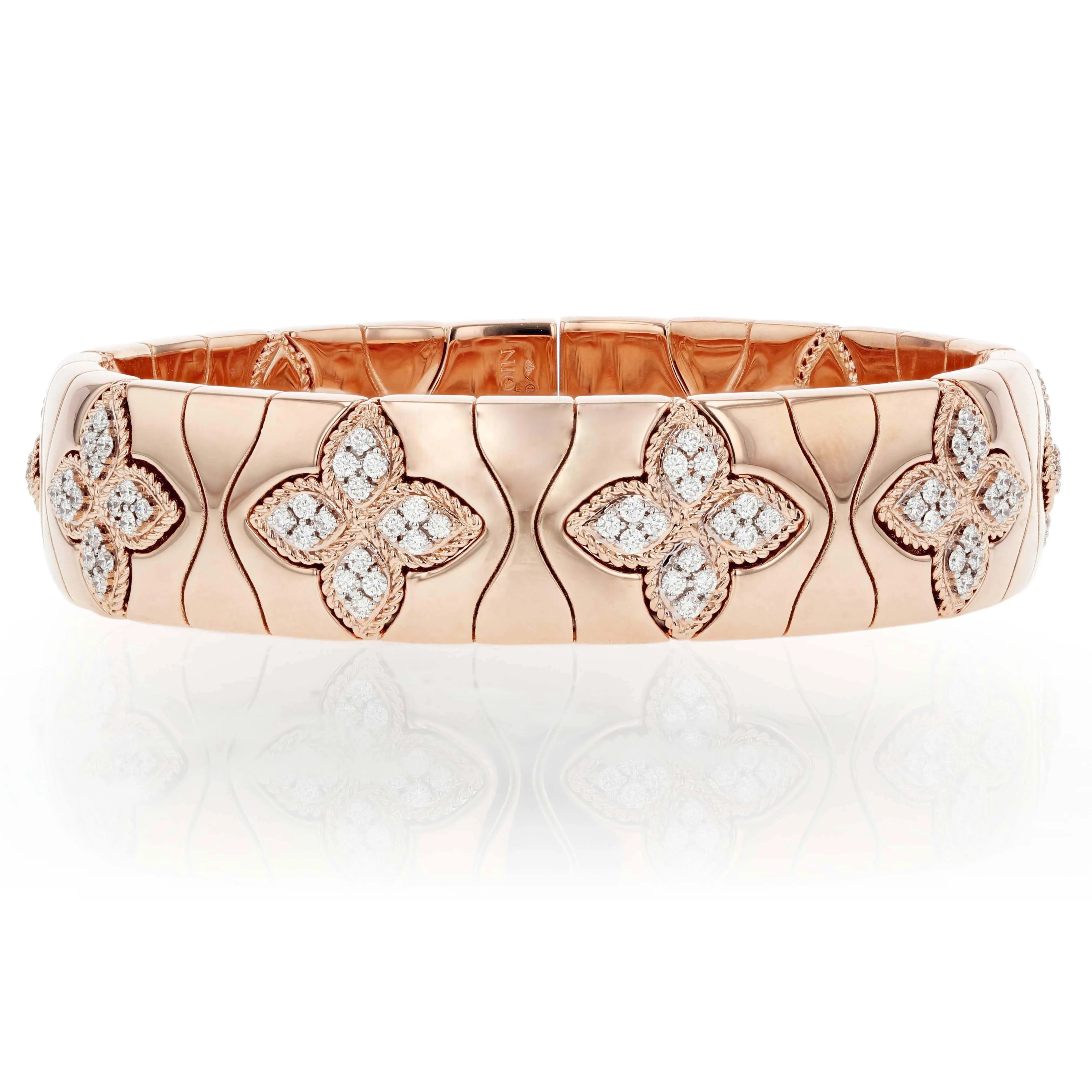 Royal Princess Flower Wide Bangle with Diamond Flowers