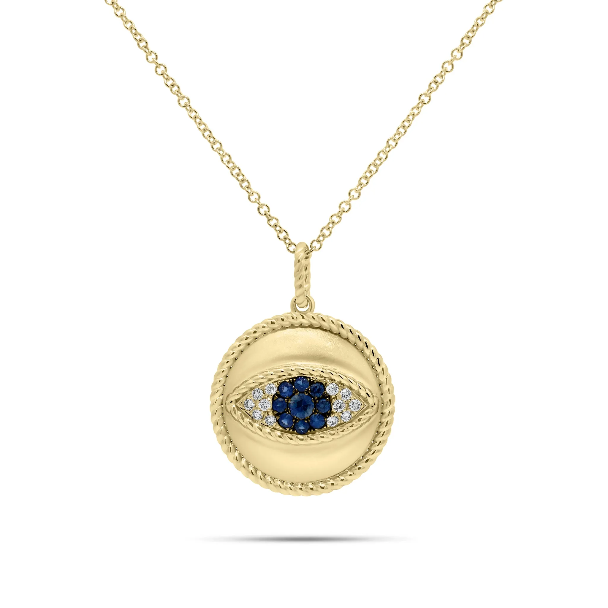 Sapphire & Diamond Evil Eye Pendant with Rope Edge