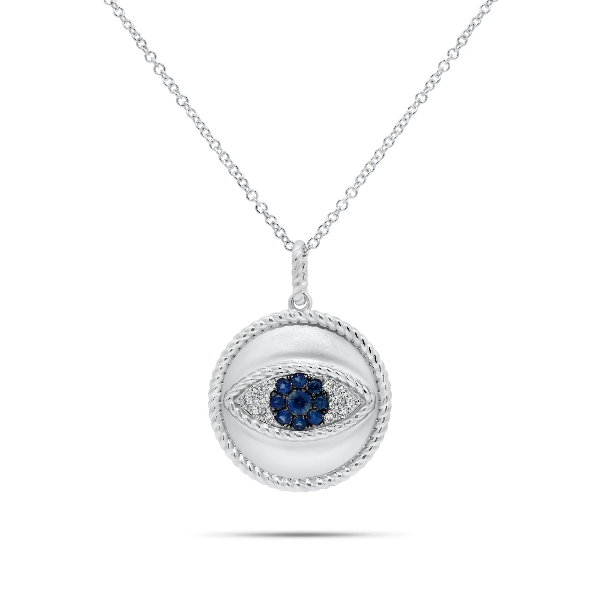 Sapphire & Diamond Evil Eye Pendant with Rope Edge