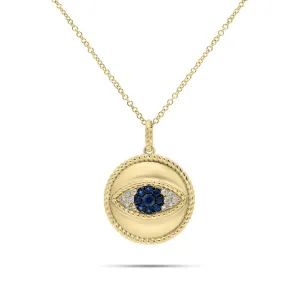 Sapphire & Diamond Evil Eye Pendant with Rope Edge