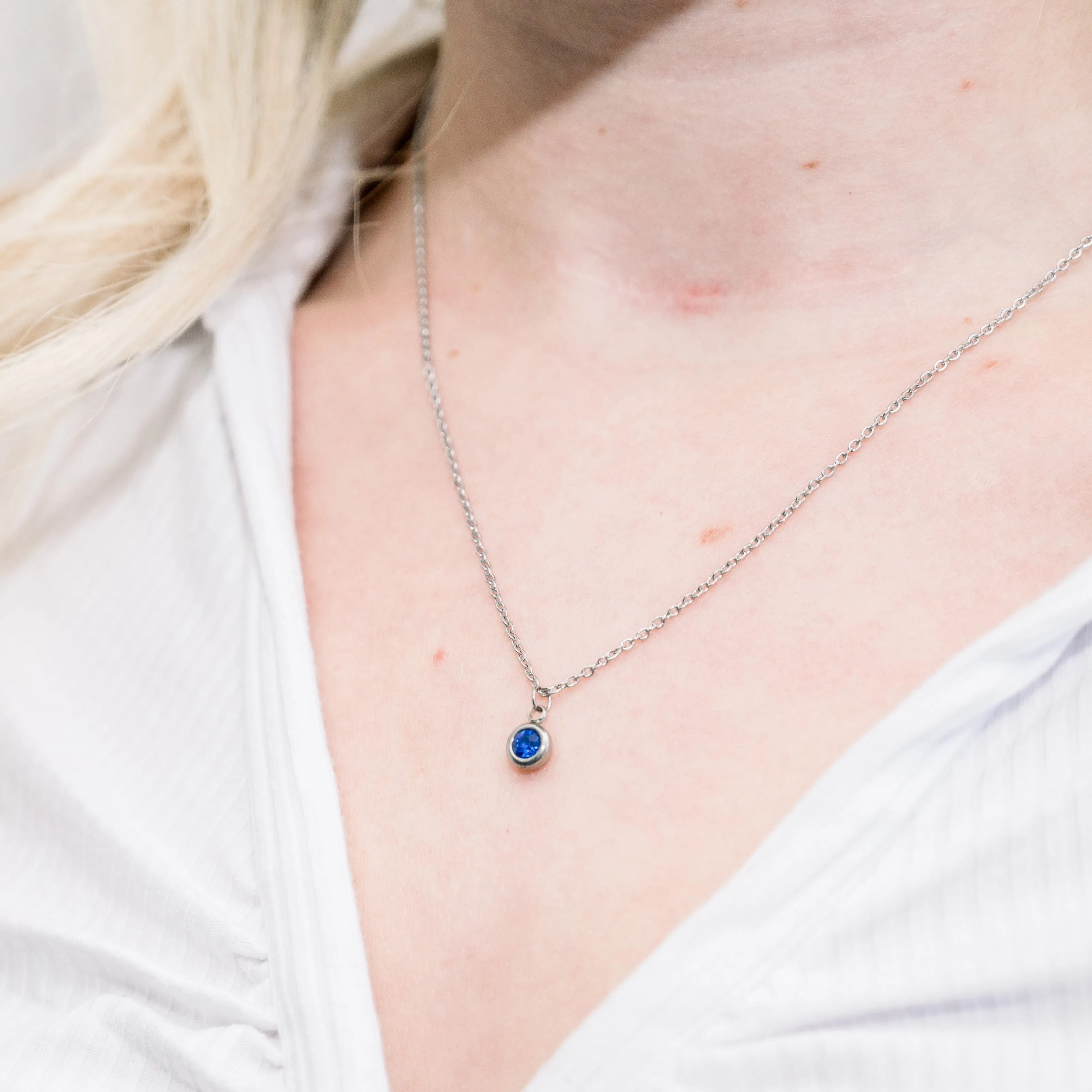 Sapphire Bezel Set Hypoallergenic Necklace - September