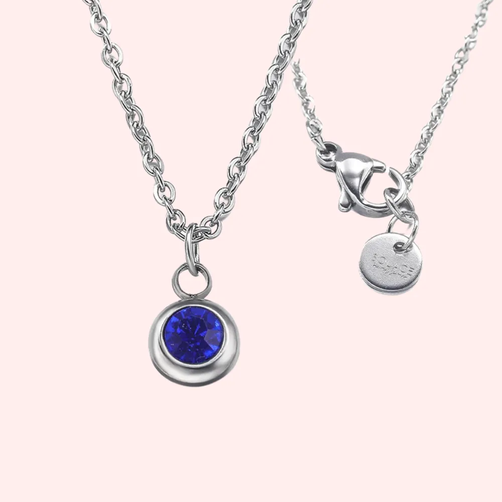 Sapphire Bezel Set Hypoallergenic Necklace - September