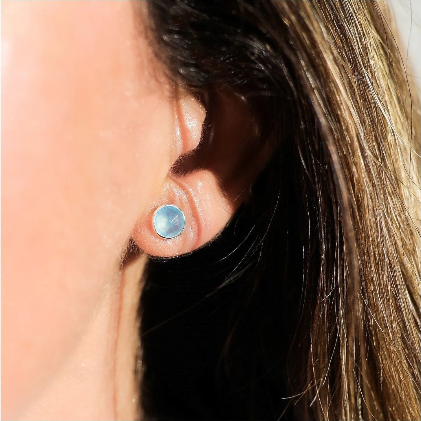 Savanne Sterling Silver & Blue Chalcedony Stud Earrings