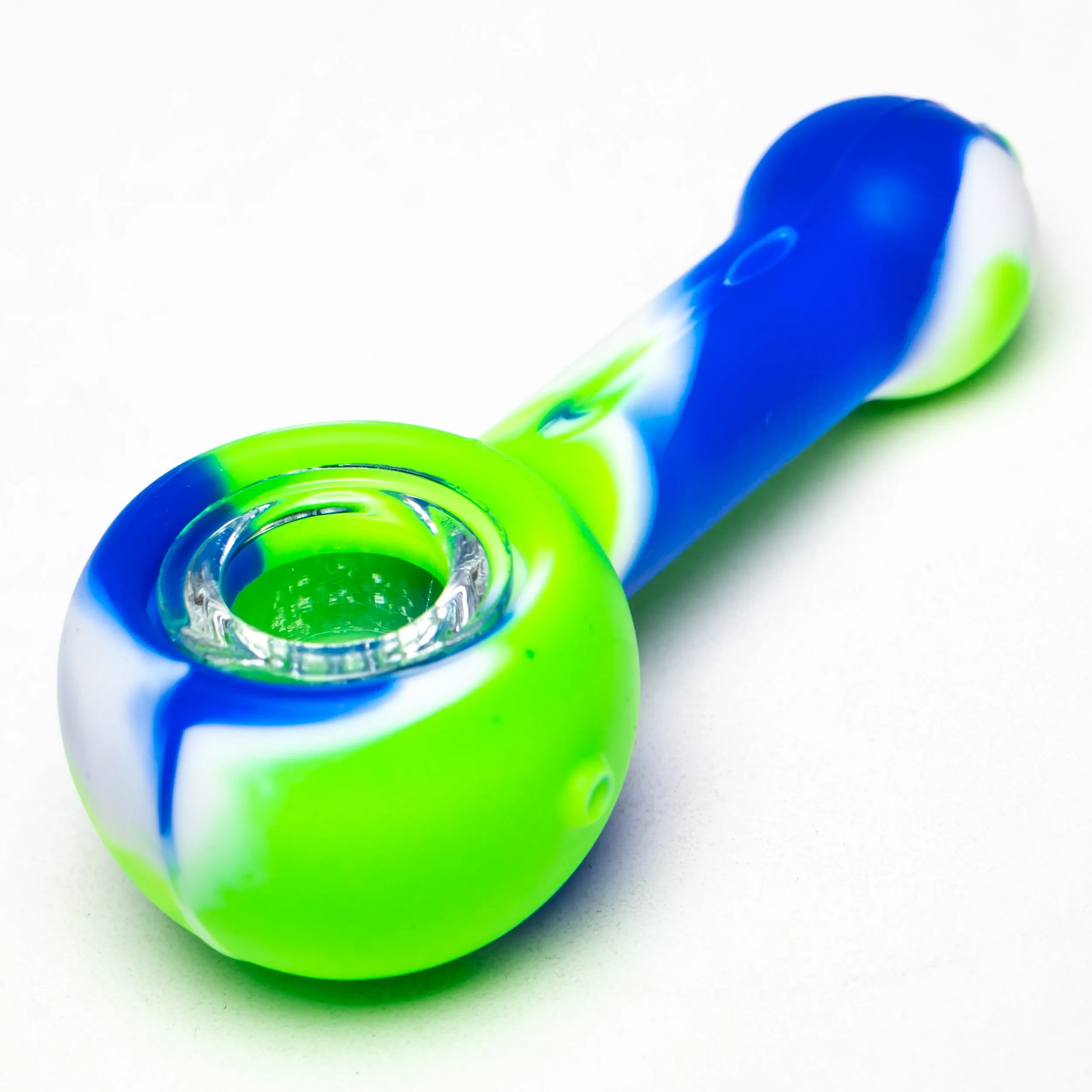 Shooters - 4" Silicone & Glass Hand Pipe - Green, Blue & White