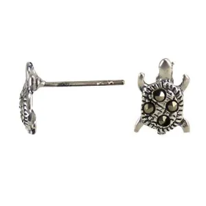 Silver Marcasite Turtle Post Earrings