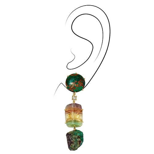 Snake River 18K Gold One of a Kind Gemstone Earrings