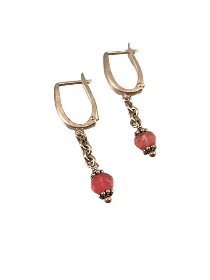 Sterling & Rubellite Chain Drop Earrings