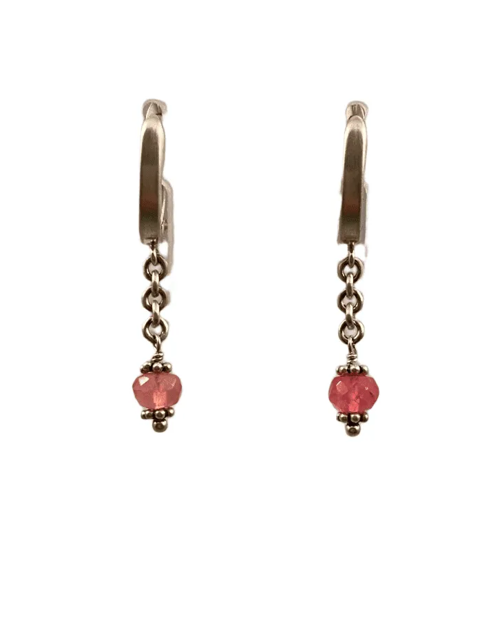 Sterling & Rubellite Chain Drop Earrings