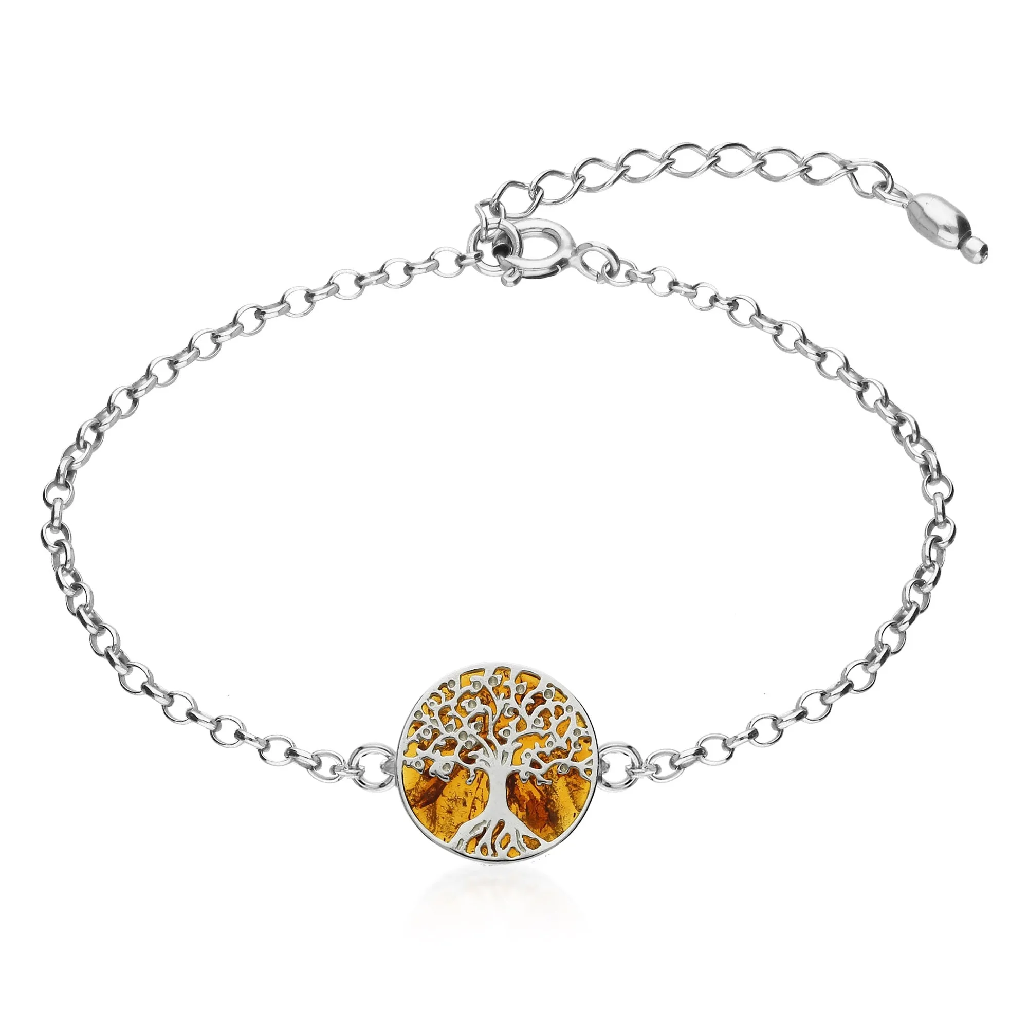 Sterling Silver Amber Tree of Life Bracelet