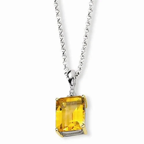 Sterling Silver & Citrine & Diamond Necklace