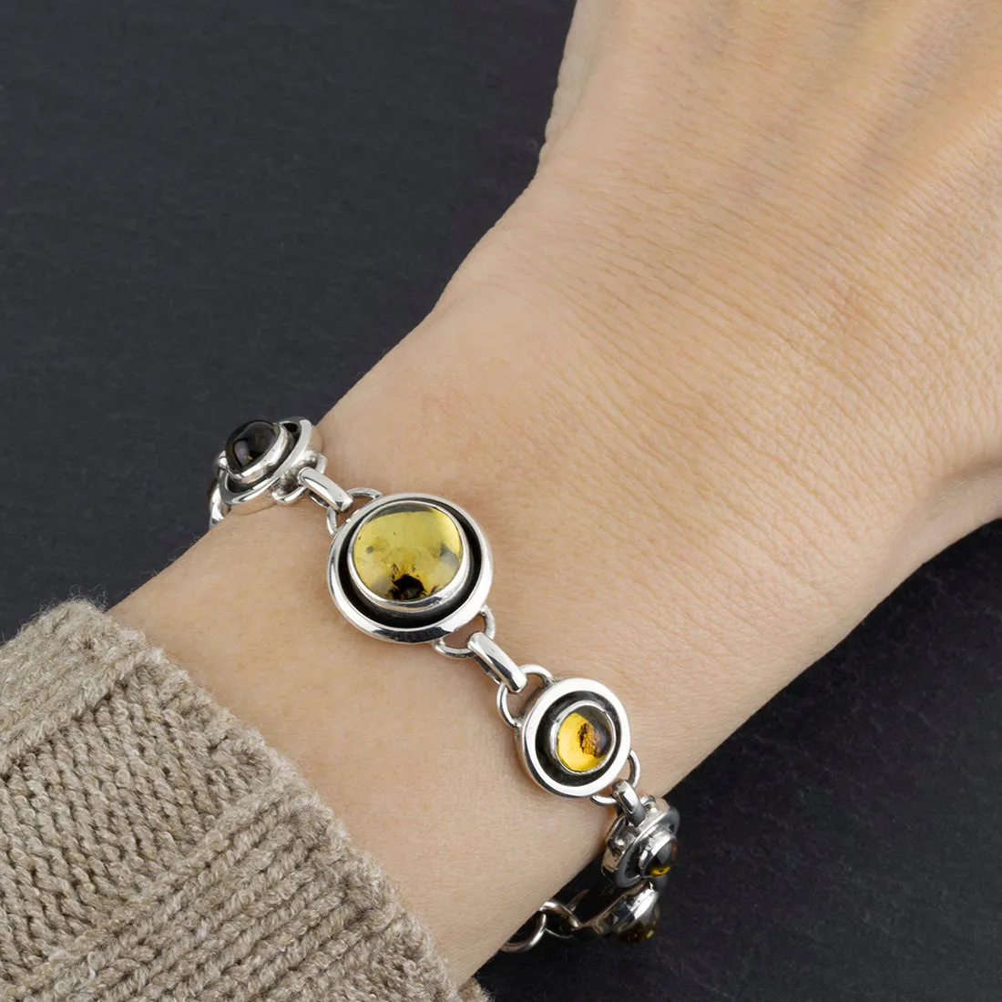 Sterling Silver and Amber Circle Bracelet