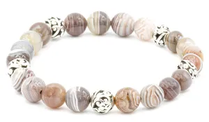 Sterling Silver Botswana Agate Bali Natural Gemstone Bracelet