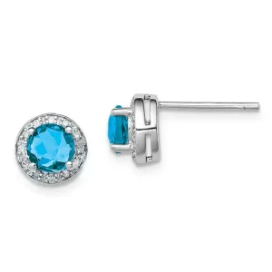 Sterling Silver Diamond & Swiss Blue Topaz Halo 8mm Stud Earrings