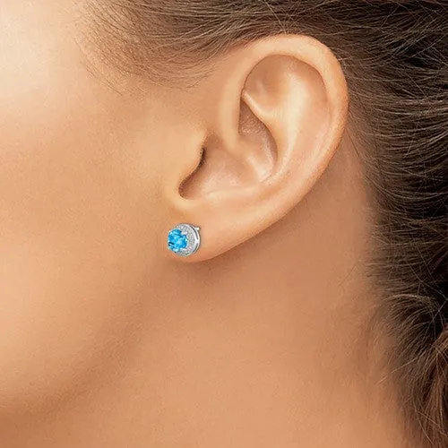 Sterling Silver Diamond & Swiss Blue Topaz Halo 8mm Stud Earrings