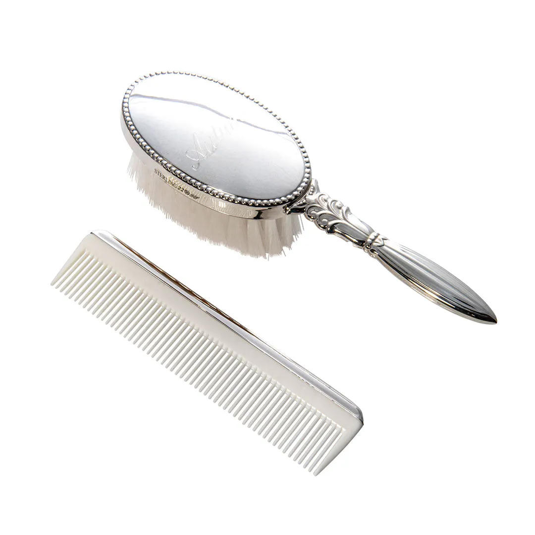 Sterling Silver Girl's Oval Brush & Comb Set