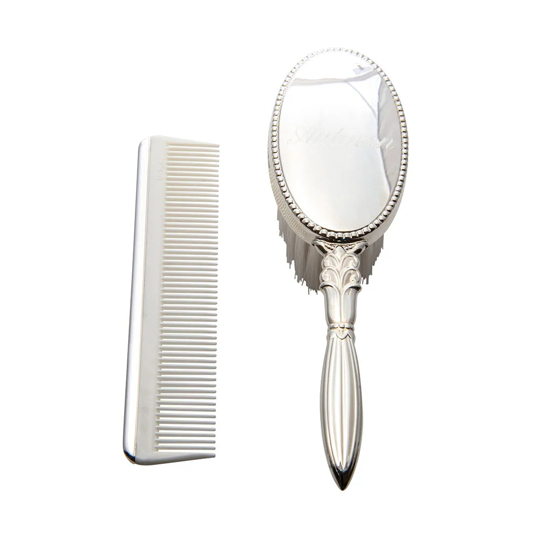 Sterling Silver Girl's Oval Brush & Comb Set