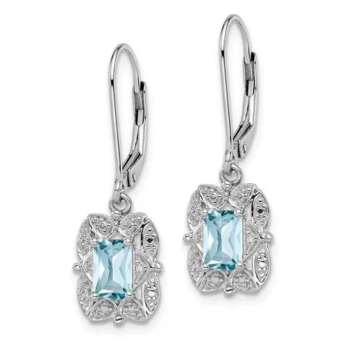 Sterling Silver Light Sky Blue Topaz and Diamond Accented Lever Back Earrings