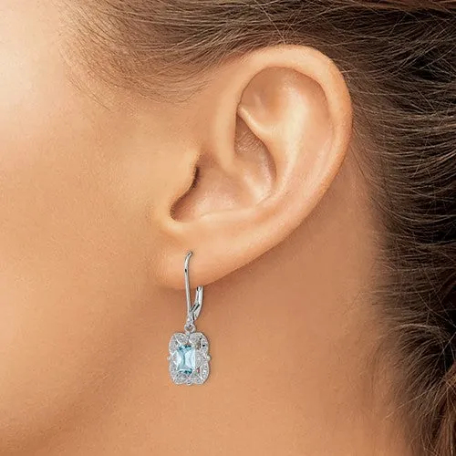 Sterling Silver Light Sky Blue Topaz and Diamond Accented Lever Back Earrings