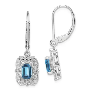 Sterling Silver Light Sky Blue Topaz and Diamond Accented Lever Back Earrings