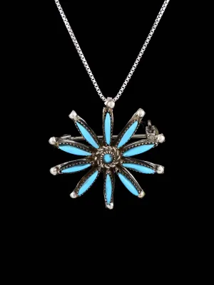 Sterling Silver Zuni Turquoise Snowflake Pin Pendant