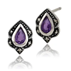 Sterlingsilber 0,3 Karat Amethyst & Markasit Jugendstil Ohrstecker