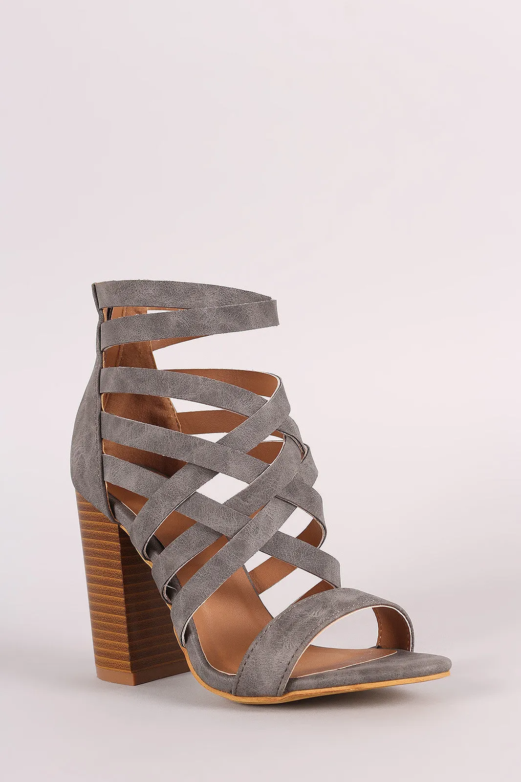 Strappy Woven Open Toe Chunky Heel