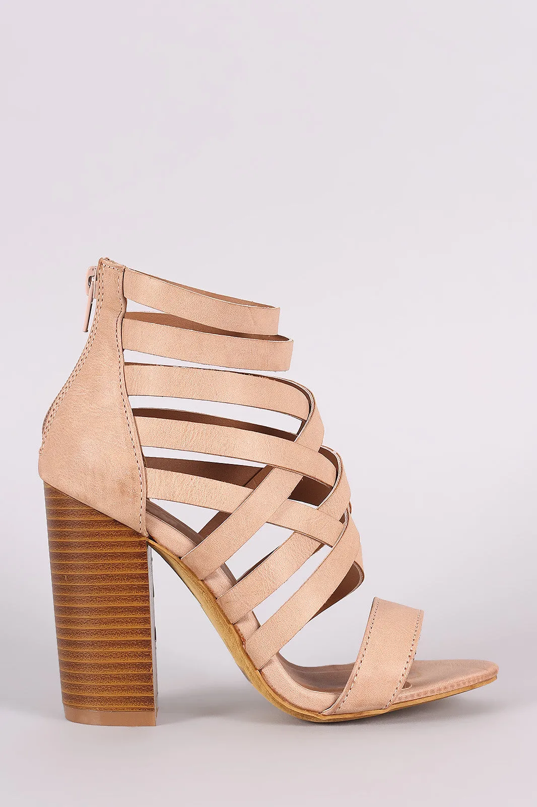 Strappy Woven Open Toe Chunky Heel