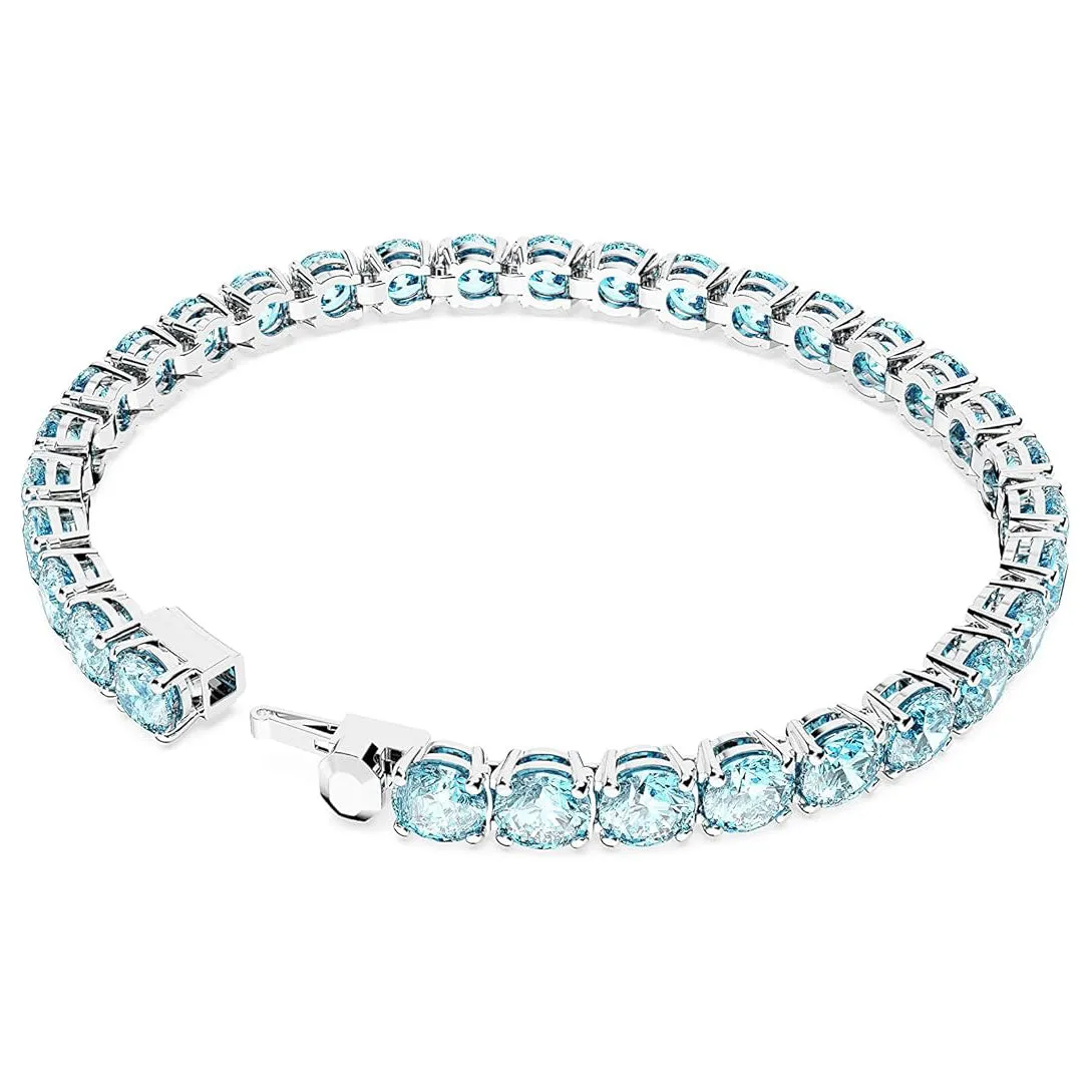 Swarovski Part of the Matrix Collection Women's Round Crystals in Light Aquamarine-Blue on Rhodium Finished Band Small Size Matrix Tennis Bracelet - 5648927