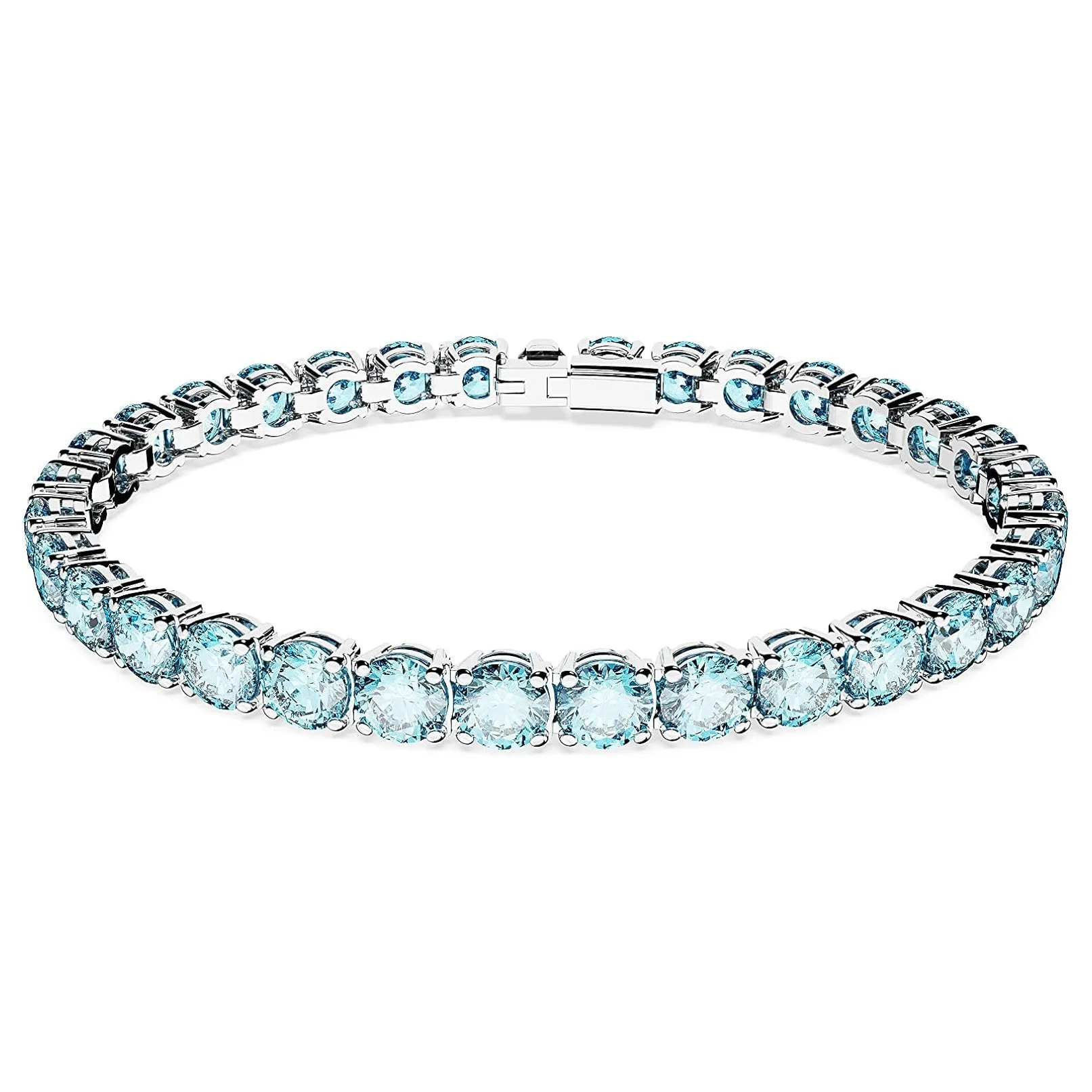 Swarovski Part of the Matrix Collection Women's Round Crystals in Light Aquamarine-Blue on Rhodium Finished Band Small Size Matrix Tennis Bracelet - 5648927