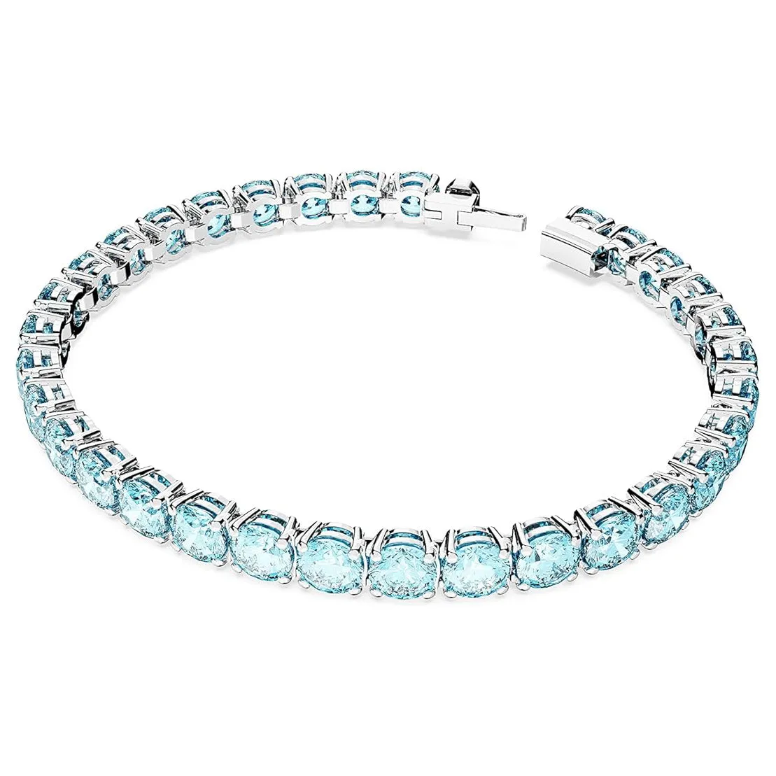 Swarovski Part of the Matrix Collection Women's Round Crystals in Light Aquamarine-Blue on Rhodium Finished Band Small Size Matrix Tennis Bracelet - 5648927