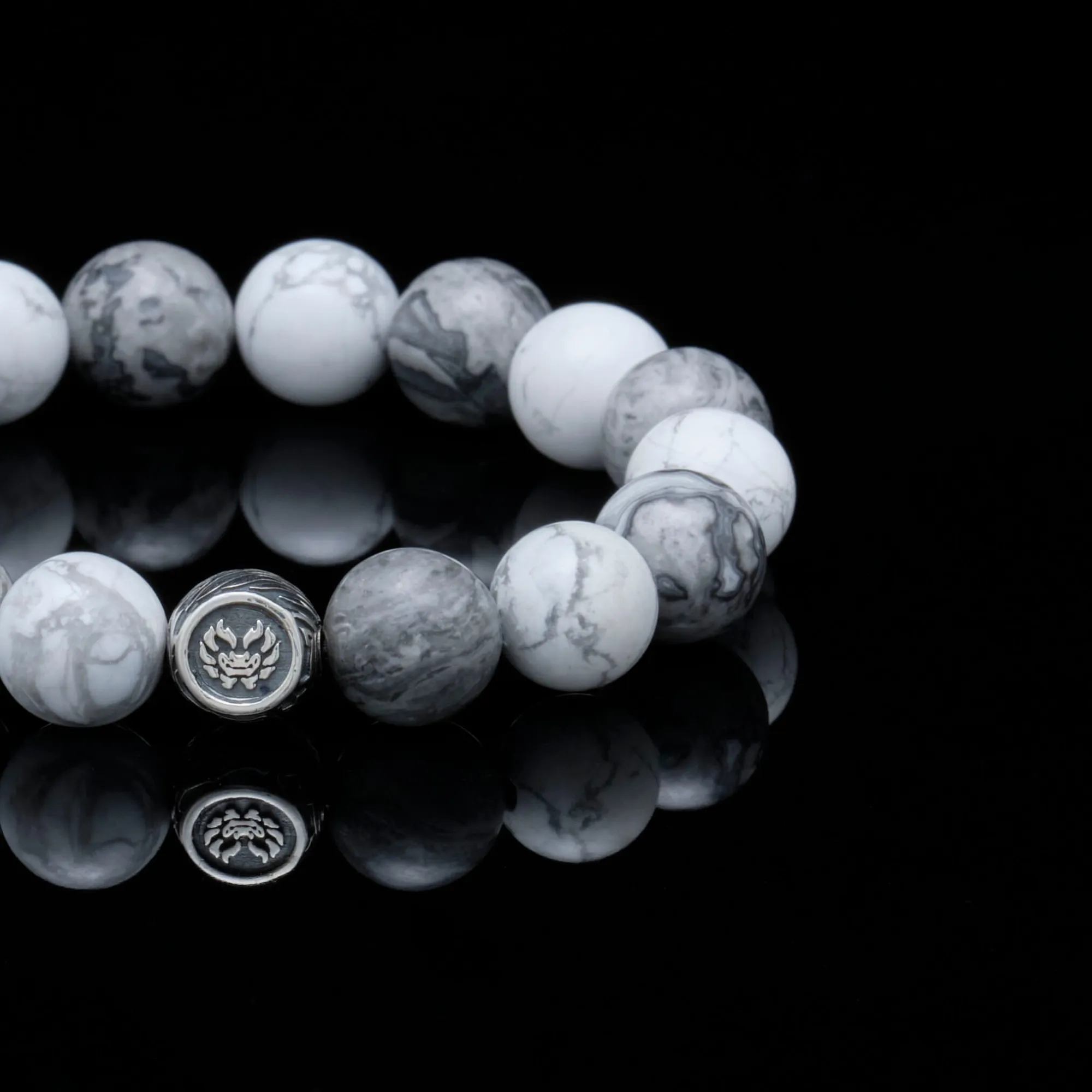 The Vault Hunter | Silver Dragrose Picasso Jasper Howlite Beaded Bracelet