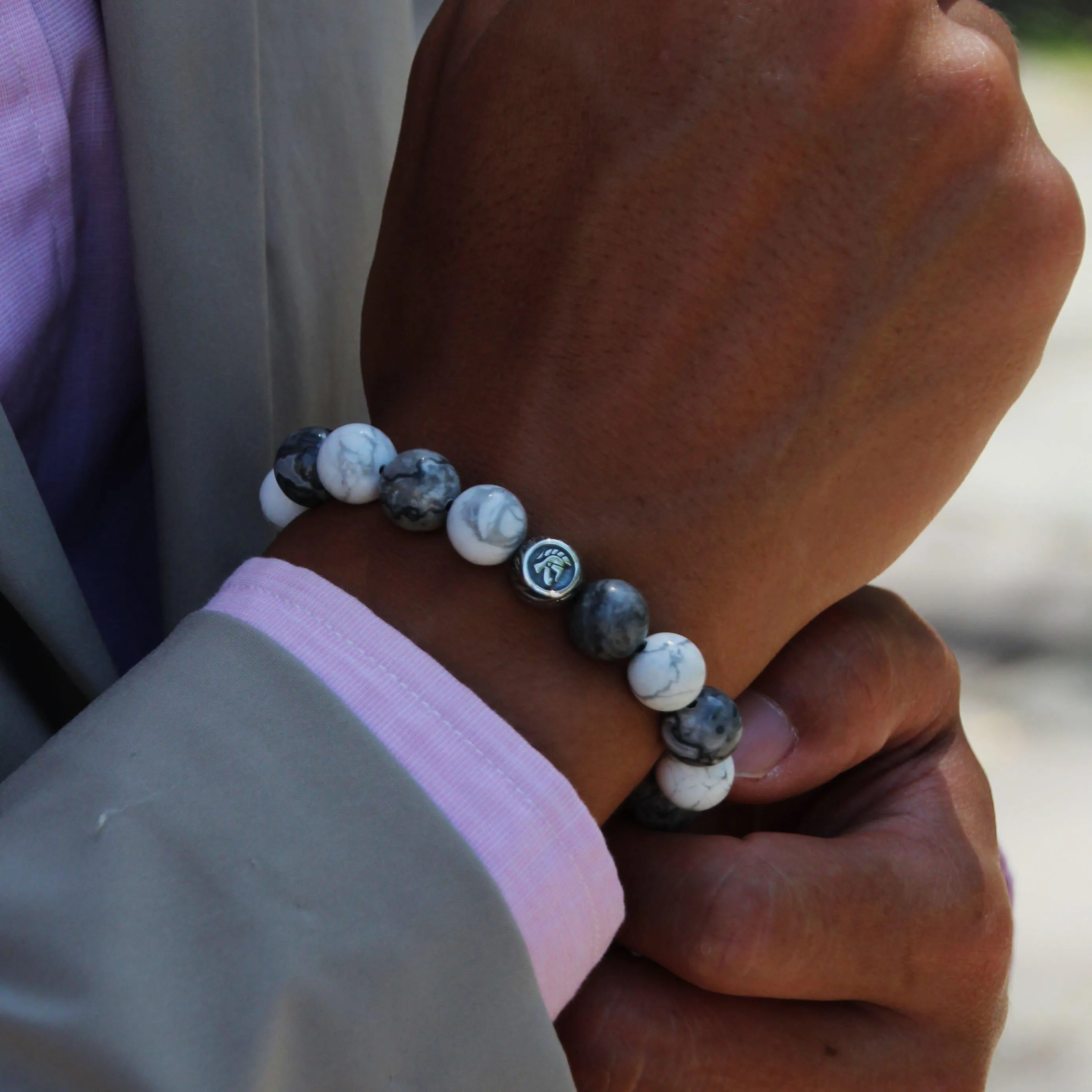 The Vault Hunter | Silver Dragrose Picasso Jasper Howlite Beaded Bracelet