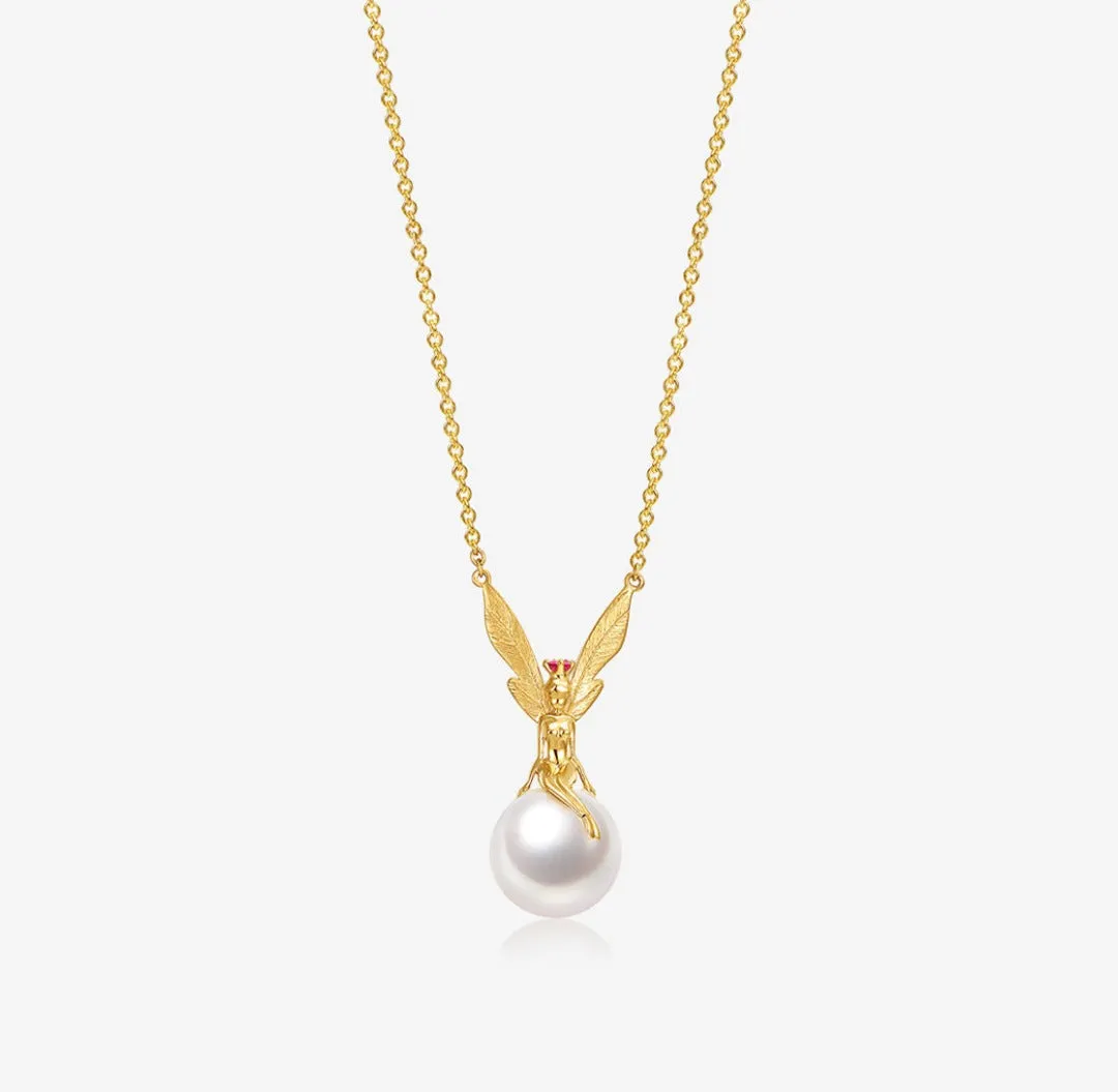 THIALH - DATURA • ASTRA - 18K Yellow Gold M size Pink Sapphire and Pearl Necklace