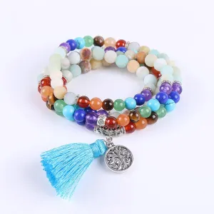 Tree of Life 7 Chakra Amazonite 108 Mala Beads Bracelet