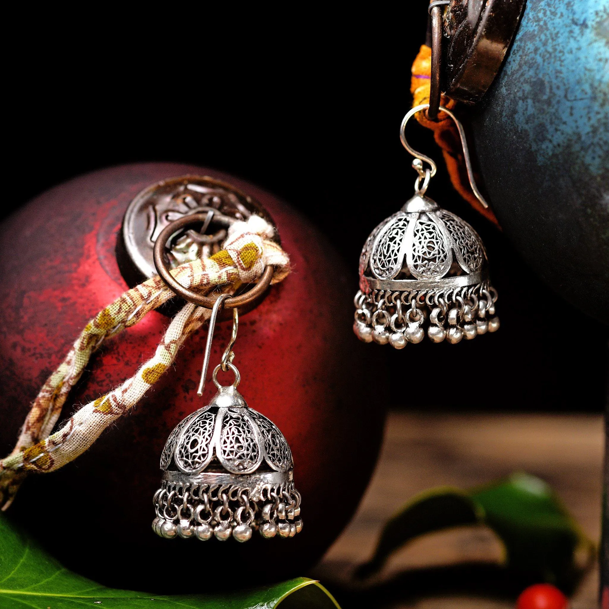 Tribal Silver Bell Earrings From Rajasthan